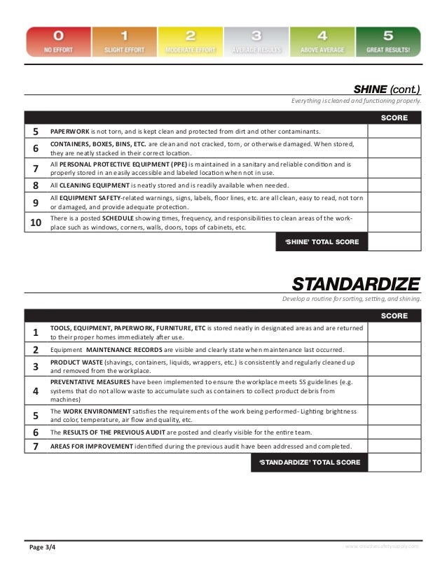 o <strong>5S: GOOD HOUSEKEEPING TECHNIQUES FOR</strong> ENHANCING ... 5s audit checklist template