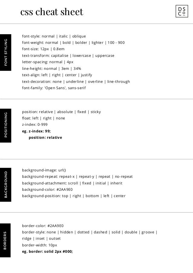 Css Cheatsheet Web Design