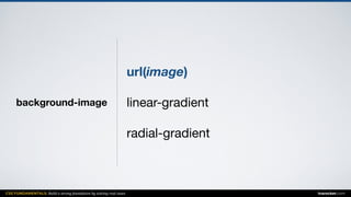 CSS FUNDAMENTALS: Build a strong foundation by solving real cases inarocket.com
background-image
url(image)
linear-gradient

radial-gradient
 