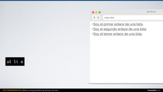 CSS FUNDAMENTALS: Build a strong foundation by solving real cases inarocket.com
•Soy el primer enlace de una lista.

•Soy el segundo enlace de una lista.

•Soy el tercer enlace de una lista.
My links list
index.html
ul li a
 