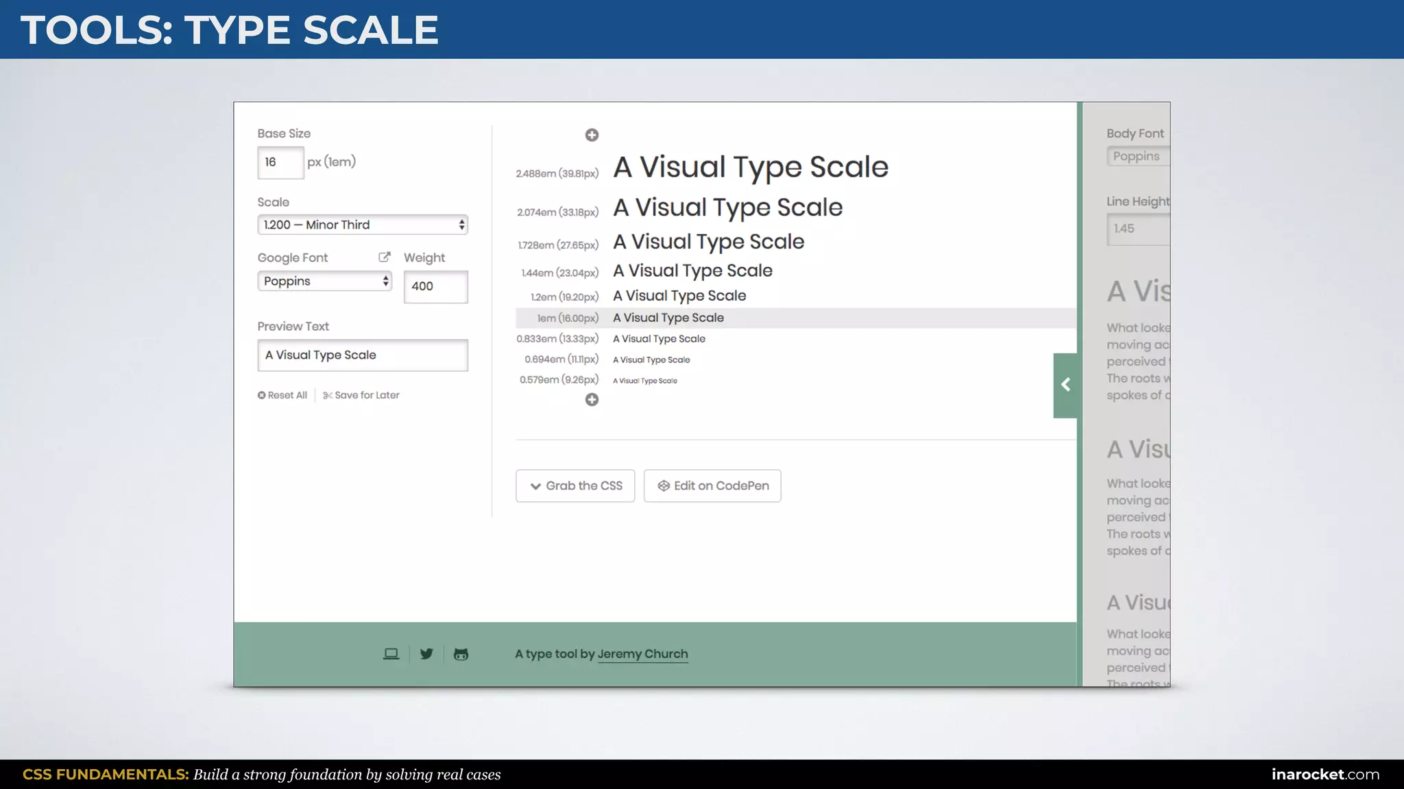 CSS FUNDAMENTALS: Build a strong foundation by solving real cases inarocket.com
TOOLS: TYPE SCALE
 