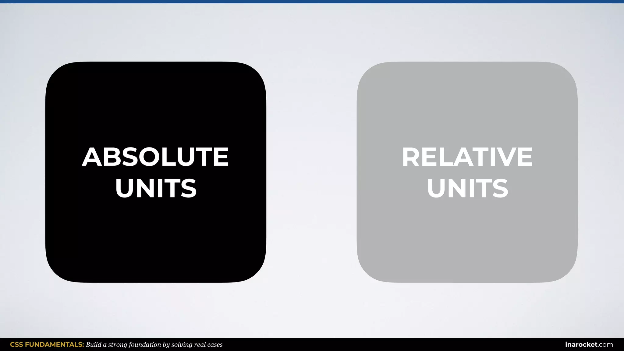 CSS FUNDAMENTALS: Build a strong foundation by solving real cases inarocket.com
ABSOLUTE  
UNITS
RELATIVE  
UNITS
 