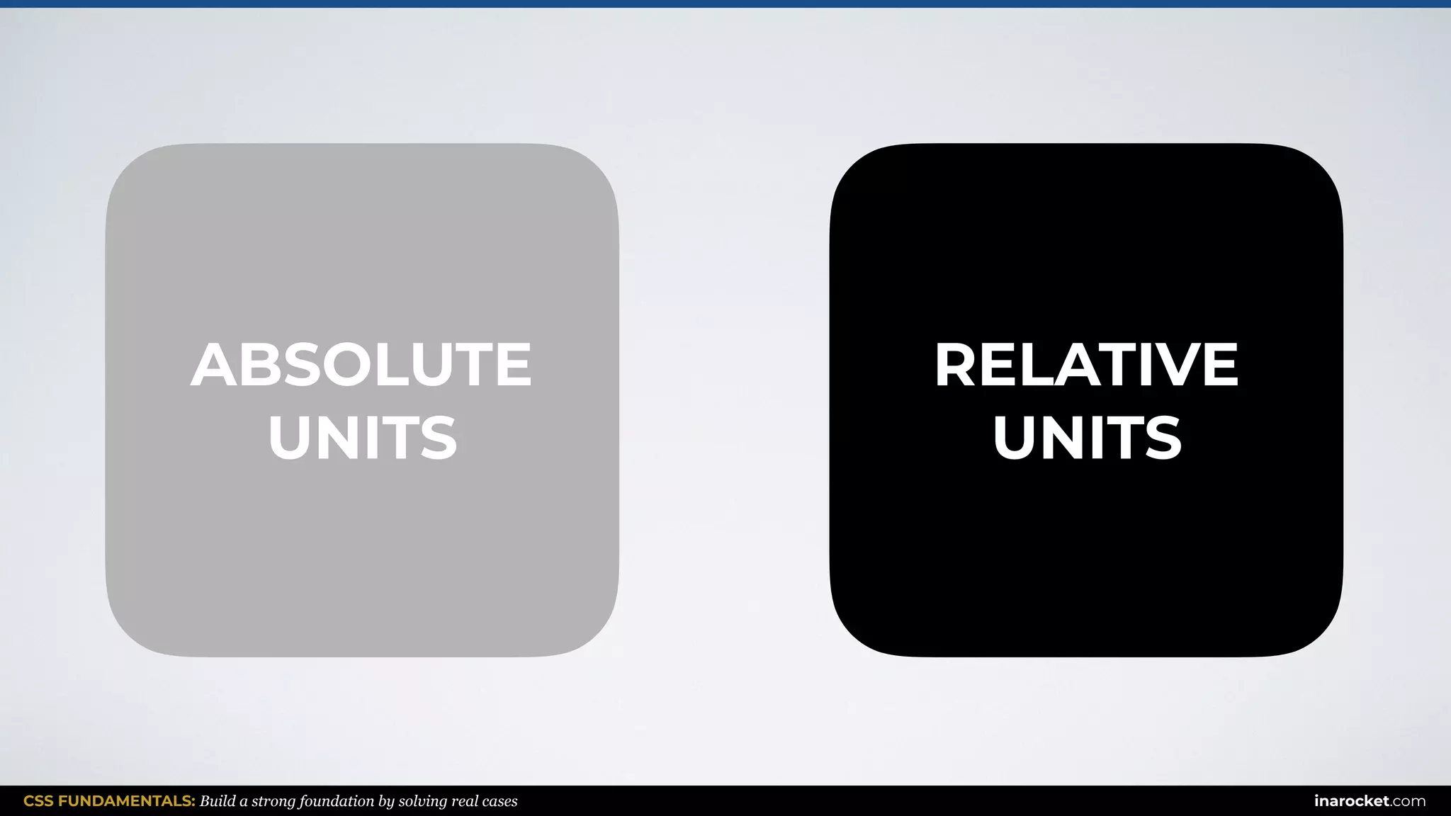 CSS FUNDAMENTALS: Build a strong foundation by solving real cases inarocket.com
ABSOLUTE  
UNITS
RELATIVE  
UNITS
 