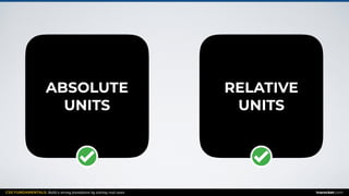 CSS FUNDAMENTALS: Build a strong foundation by solving real cases inarocket.com
ABSOLUTE  
UNITS
RELATIVE  
UNITS
 