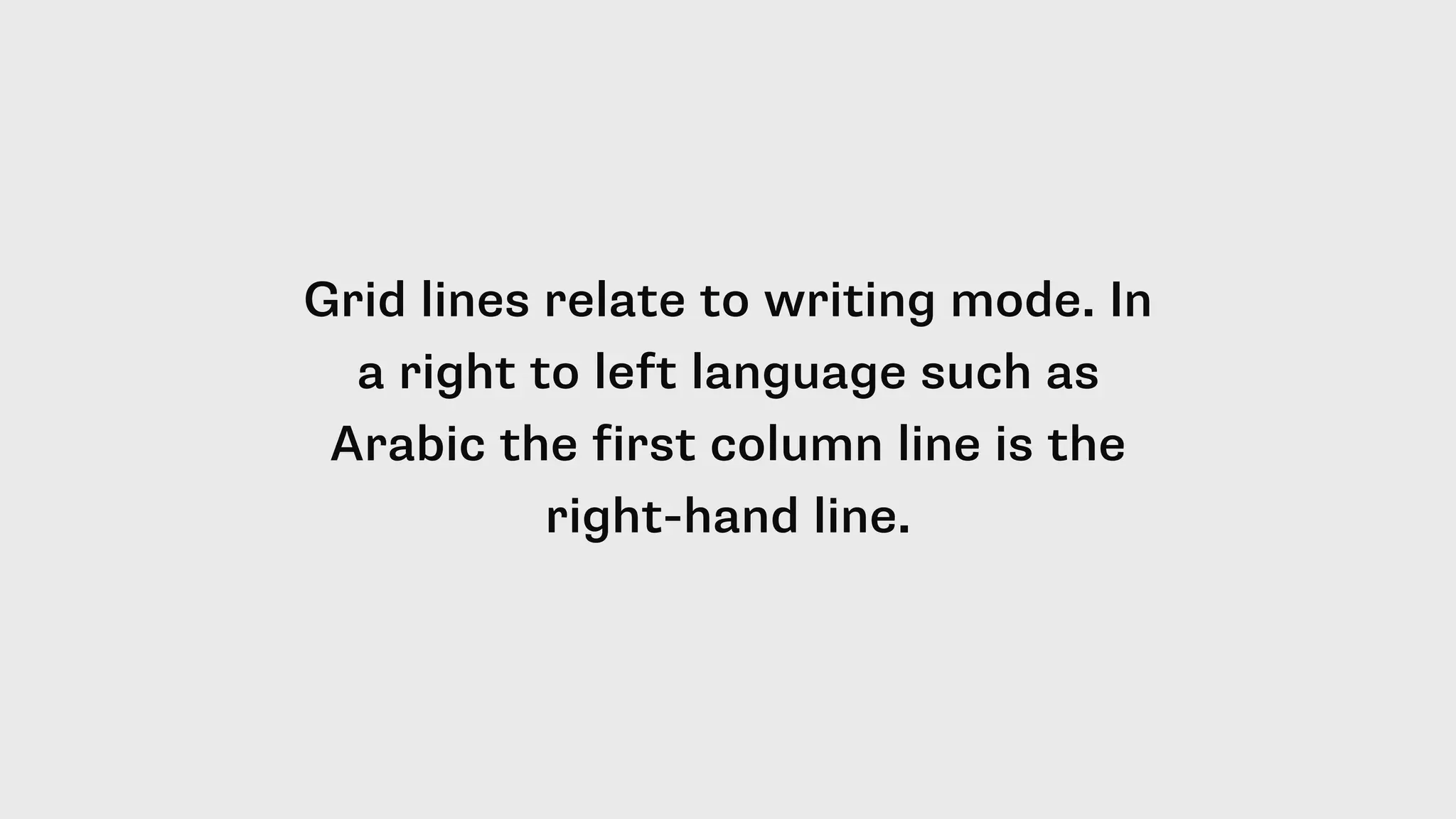 Grid lines relate to writing mode. In
a right to left language such as
Arabic the first column line is the
right-hand line.
 