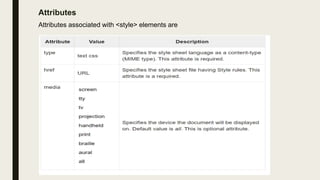 Attributes
Attributes associated with <style> elements are
 