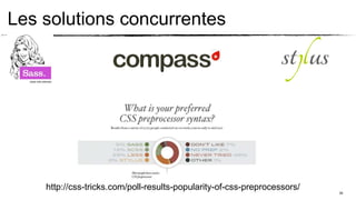 Les solutions concurrentes




    http://css-tricks.com/poll-results-popularity-of-css-preprocessors/
                                                                          30
 