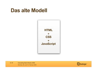 Das alte Modell




8 / 57   Cascading Style Sheets (CSS)
         Seminar, 09. und 10. Februar 2009
 