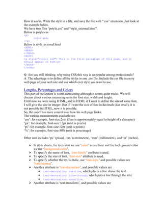 Css 1 | DOC | Web Design and HTML | Internet