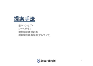 提案手法
基本コンセプト
コールグラフ
機能間距離の定義
機能間距離の実例(マルウェア)

8

 