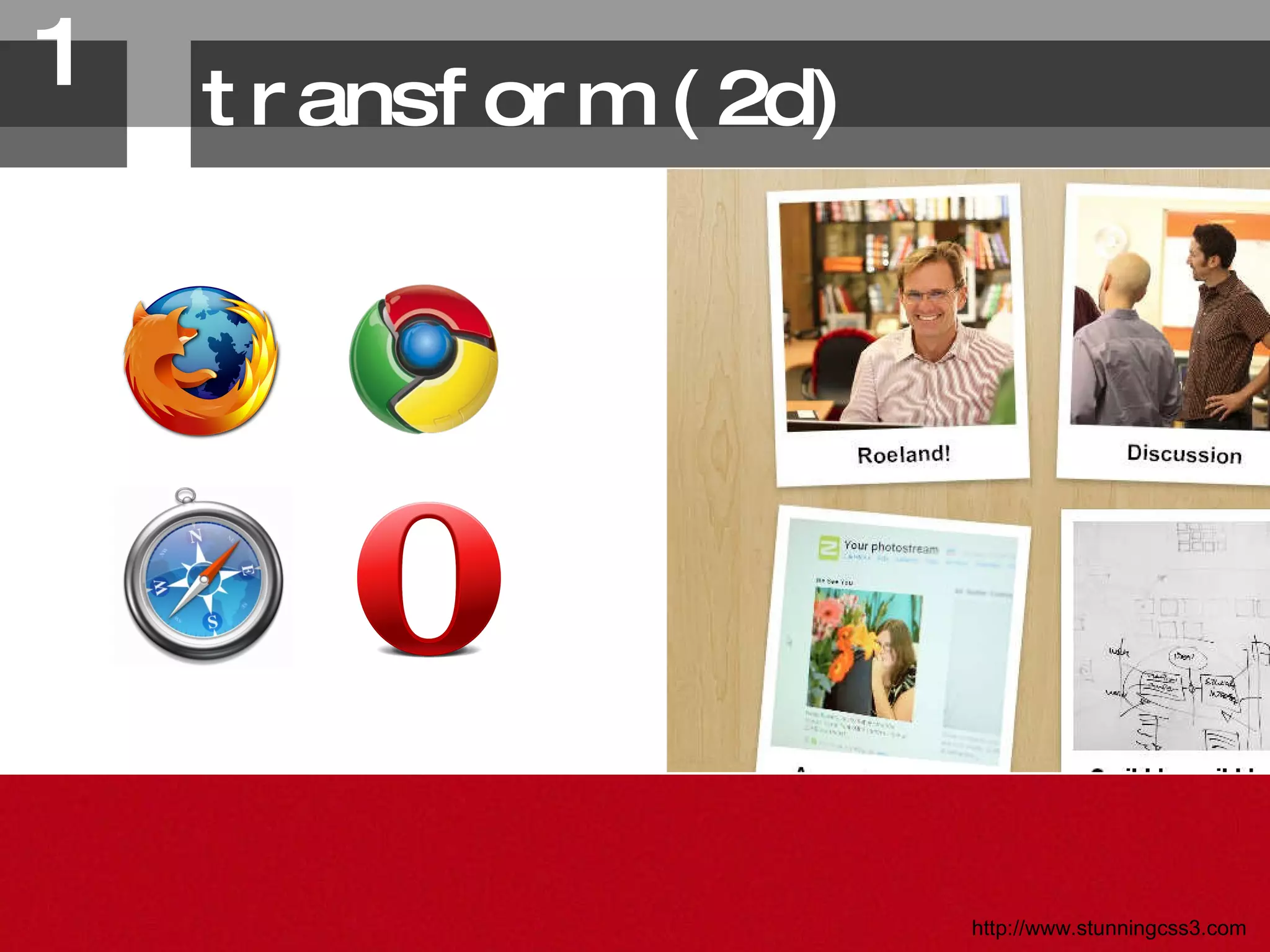 transform (2d) 1. http://www.stunningcss3.com 