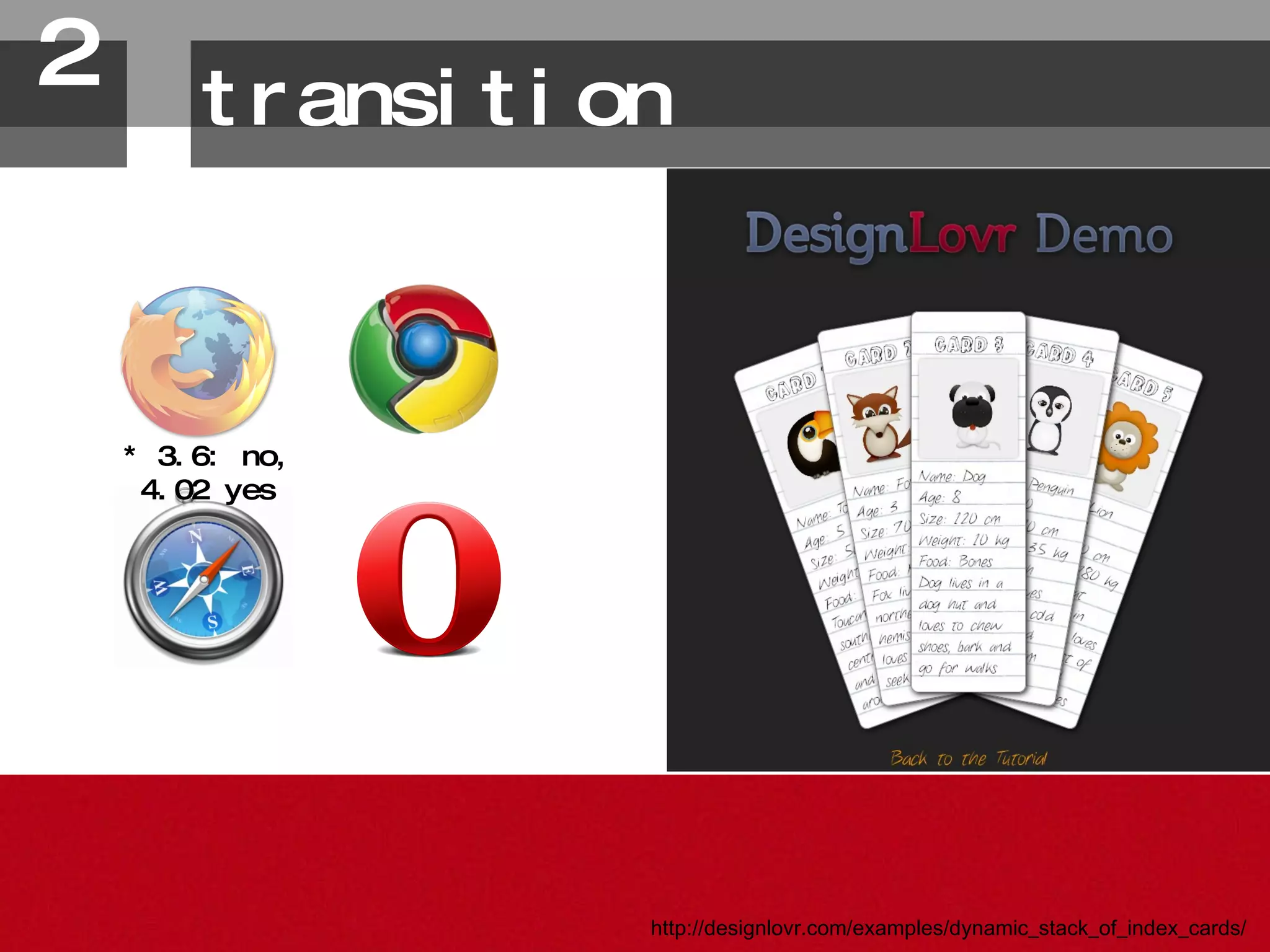 transition 2. http://designlovr.com/examples/dynamic_stack_of_index_cards/ * 3.6: no, 4.02 yes 