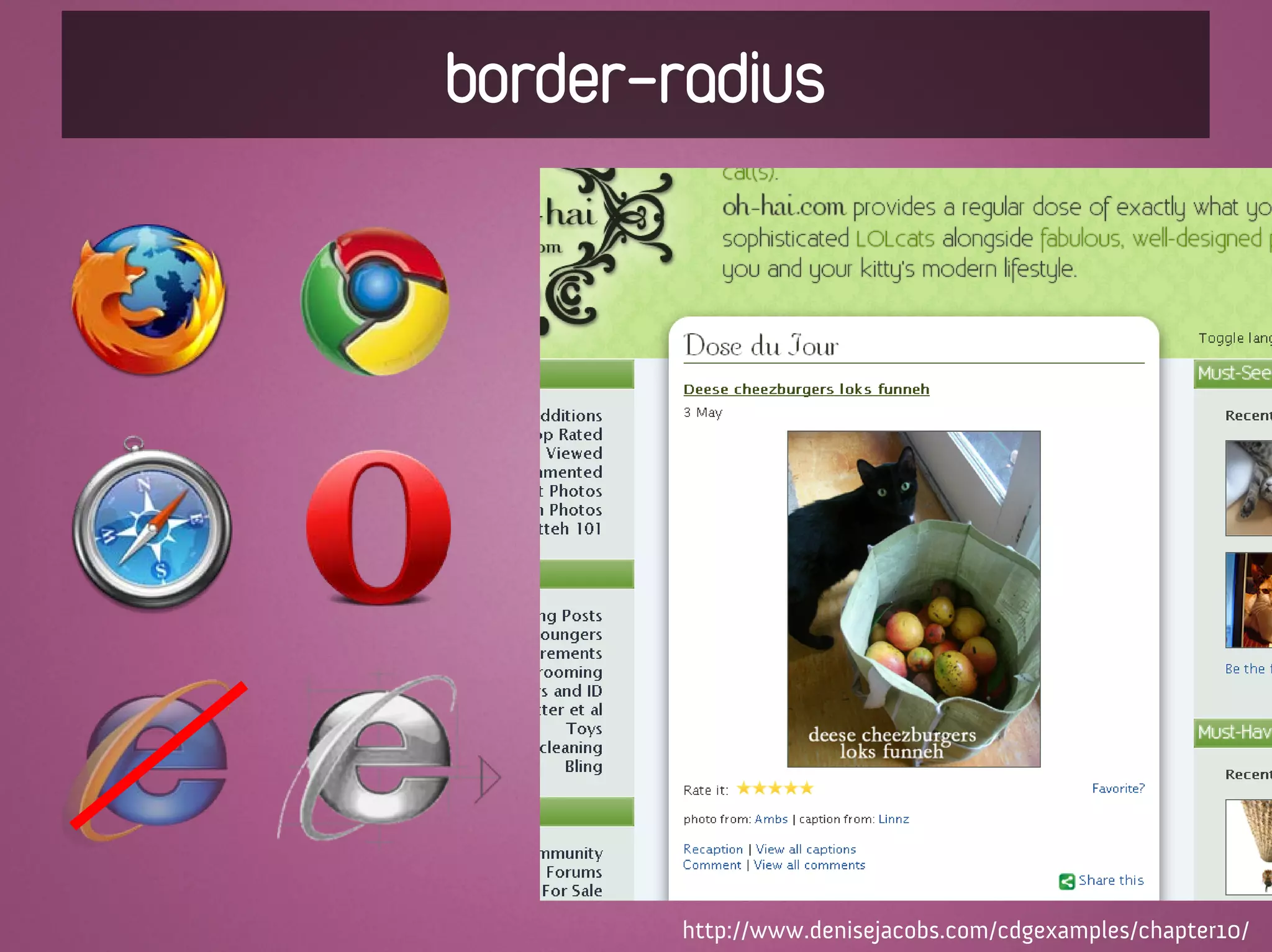 border-radius




        http://www.denisejacobs.com/cdgexamples/chapter10/
 