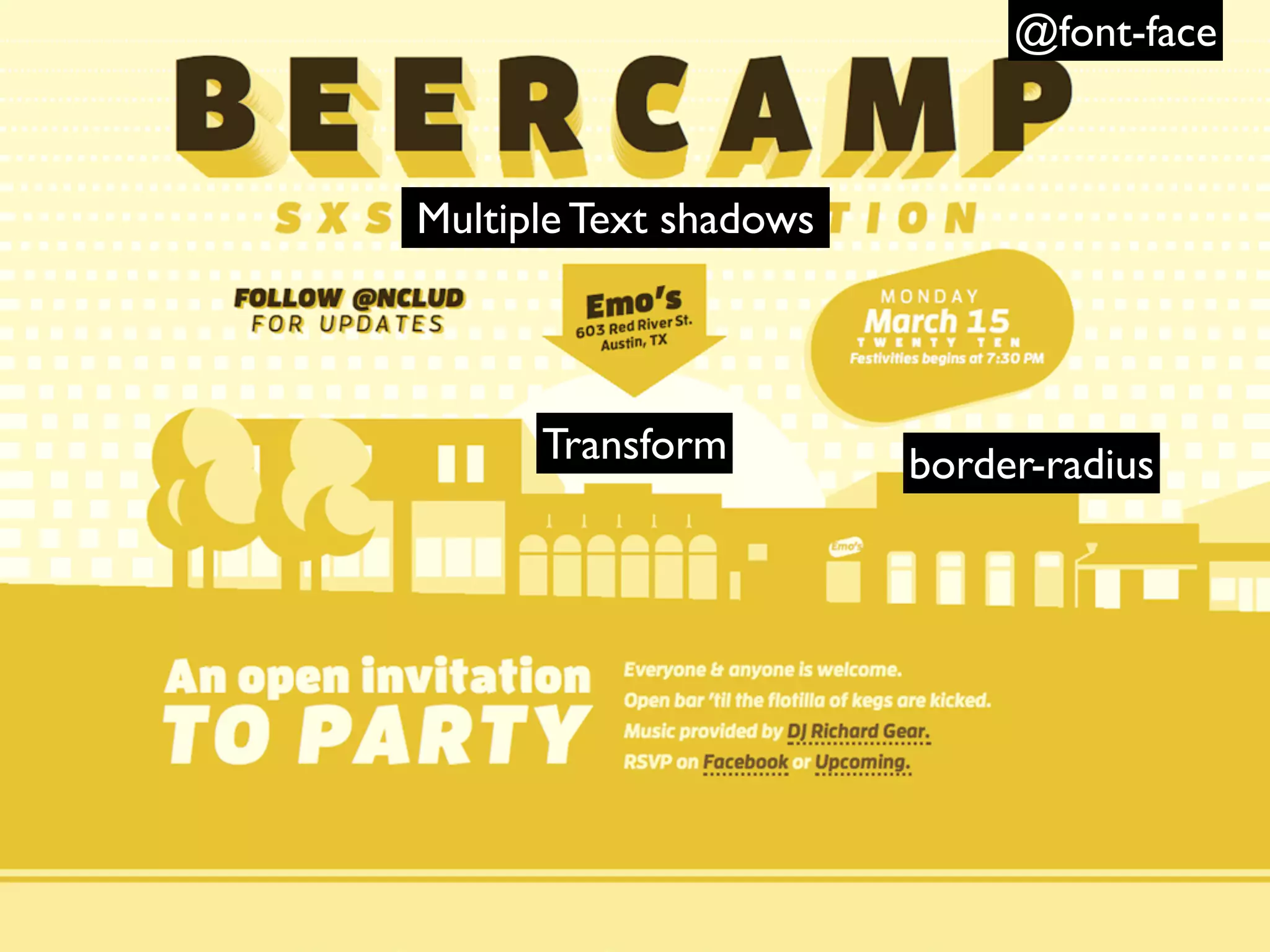 @font-face



Multiple Text shadows




      Transform         border-radius
 