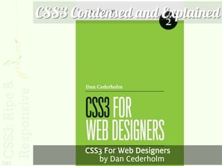 CSS3 Condensed and Explained




             CSS3 For Web Designers
242
                by Dan Cederholm
 