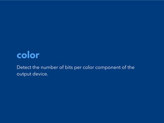 @media (resolution >= 2dppx) { ... }
@media print and (min-resolution: 300dpi) { ... }
 