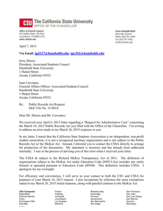 CSU Public Records Request and Appeal - Jerry Dinzes | PDF