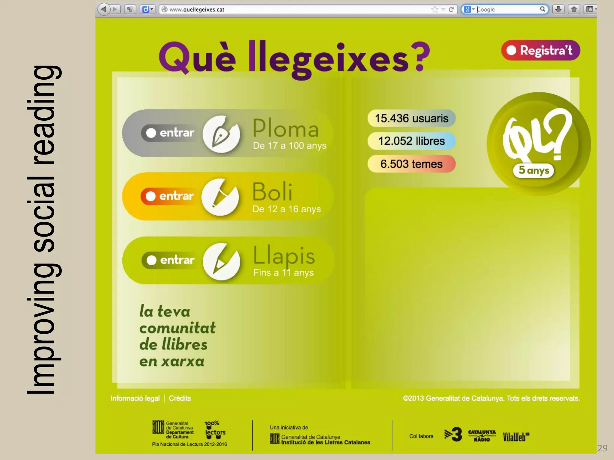 Improving social reading 
29  