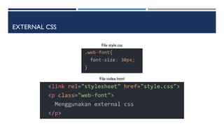 EXTERNAL CSS
File style.css
File index.html
 
