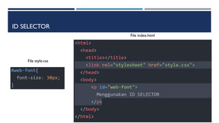 ID SELECTOR
File style.css
File index.html
 