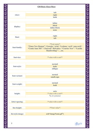 CSS basic cheat sheet | PDF | Web Design and HTML | Internet