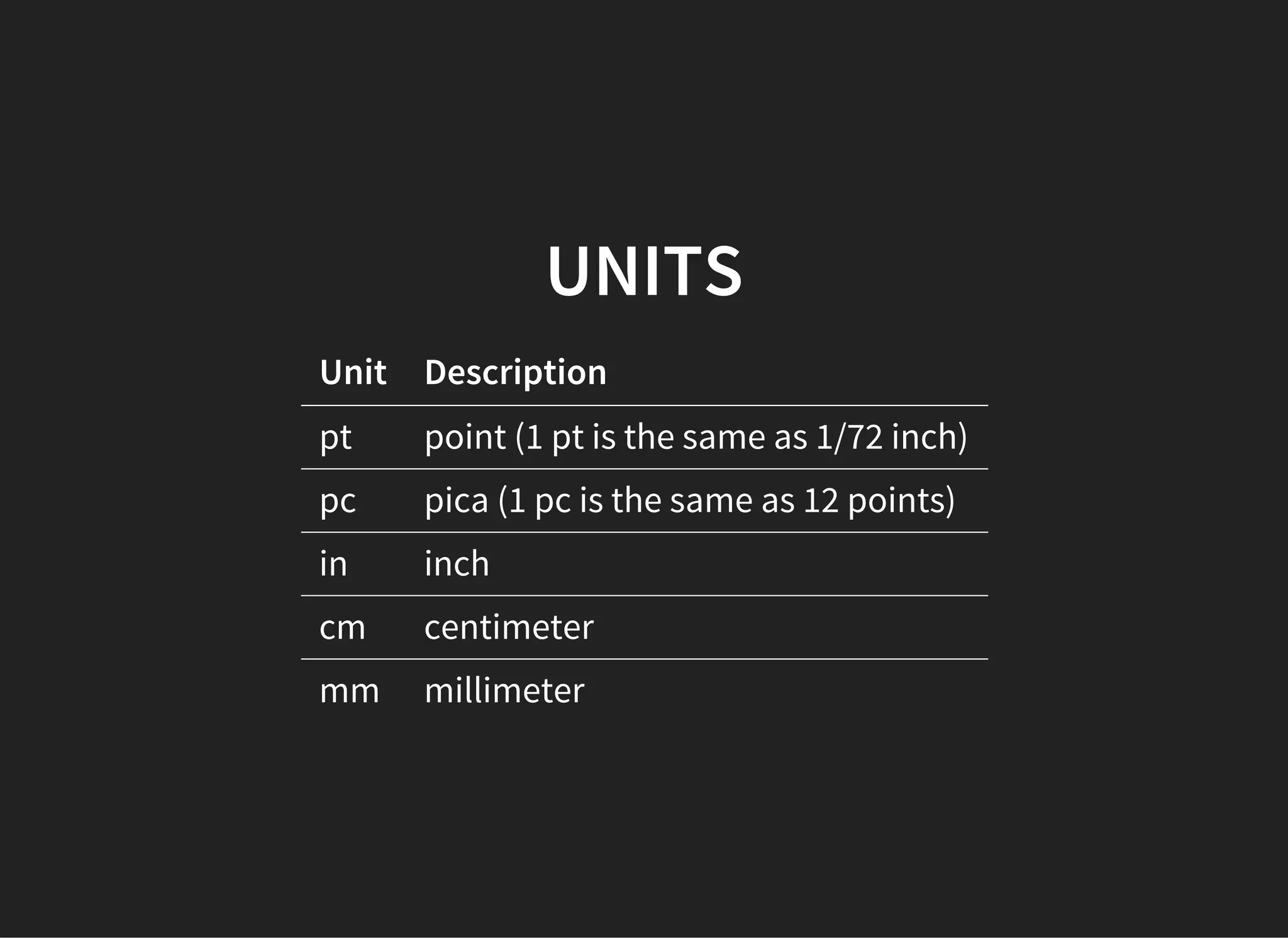 COLUMNS
<style>
    .columns {
        column­count: 3;
        column­gap: 40px;
    }
</style>
<p class="columns">Some long text
    here...</p>
 