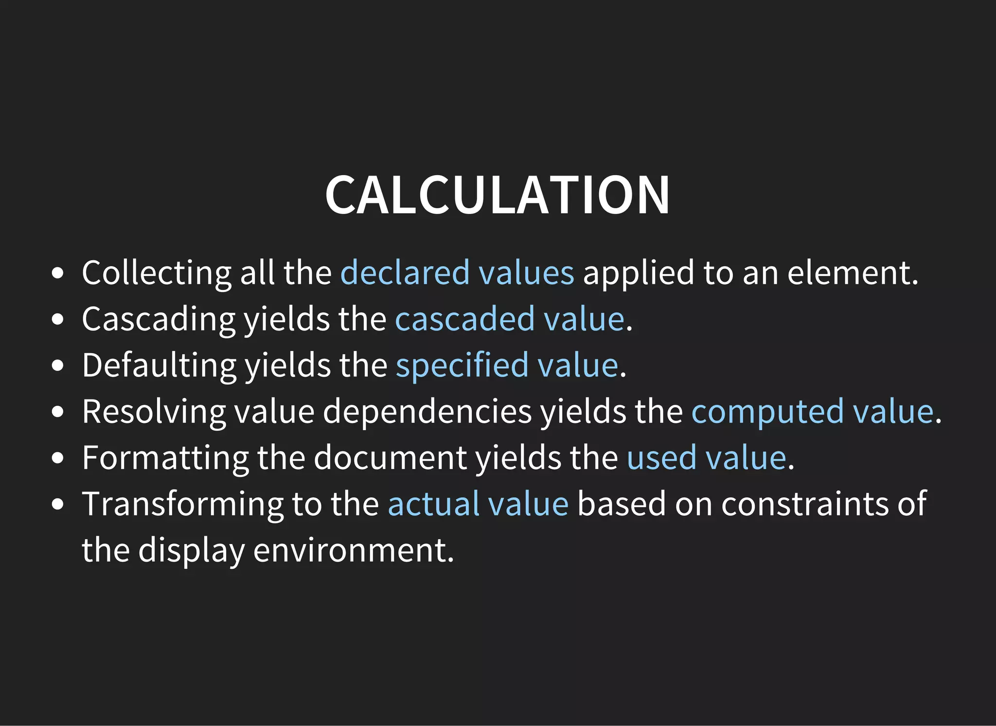 COMBINATORS
Pattern Meaning Level
E F an F element descendant of an E element 1
E > F an F element child of an E element 2
E + F an F element immediately preceded by an E element 2
E ~ F an F element preceded by an E element 3
 