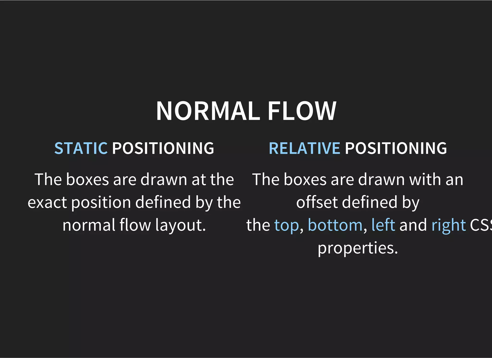 POSITIONING SCHEMES
Normal flow.
Floats.
Absolute positioning.
 