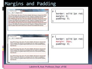 Margins and Padding
Lakshmi R, Asst. Professor, Dept. of ISE
 