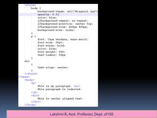 Lakshmi R, Asst. Professor, Dept. of ISE
 