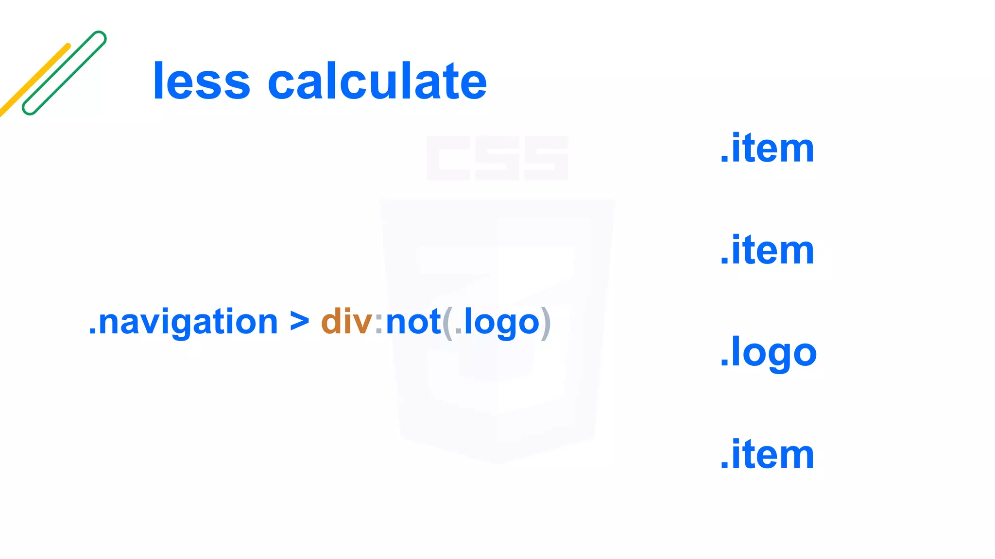 less calculate
.item
.item
.logo
.item
.navigation > div:not(.logo)
 
