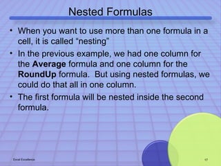 Excel Excellence (Microsoft Excel training that "sticks"): Formulas | PPT