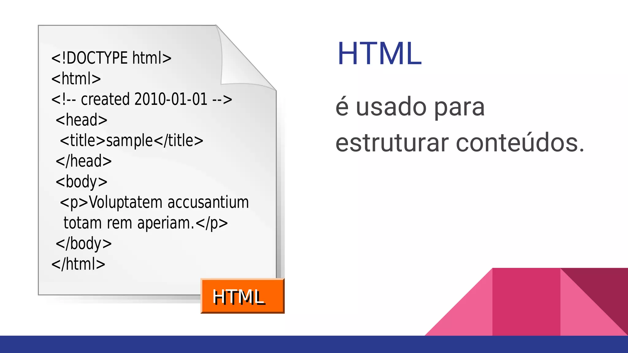 HTML
é usado para
estruturar conteúdos.
 