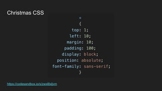 https://codesandbox.io/s/zwxl8xljvm
Christmas CSS
 