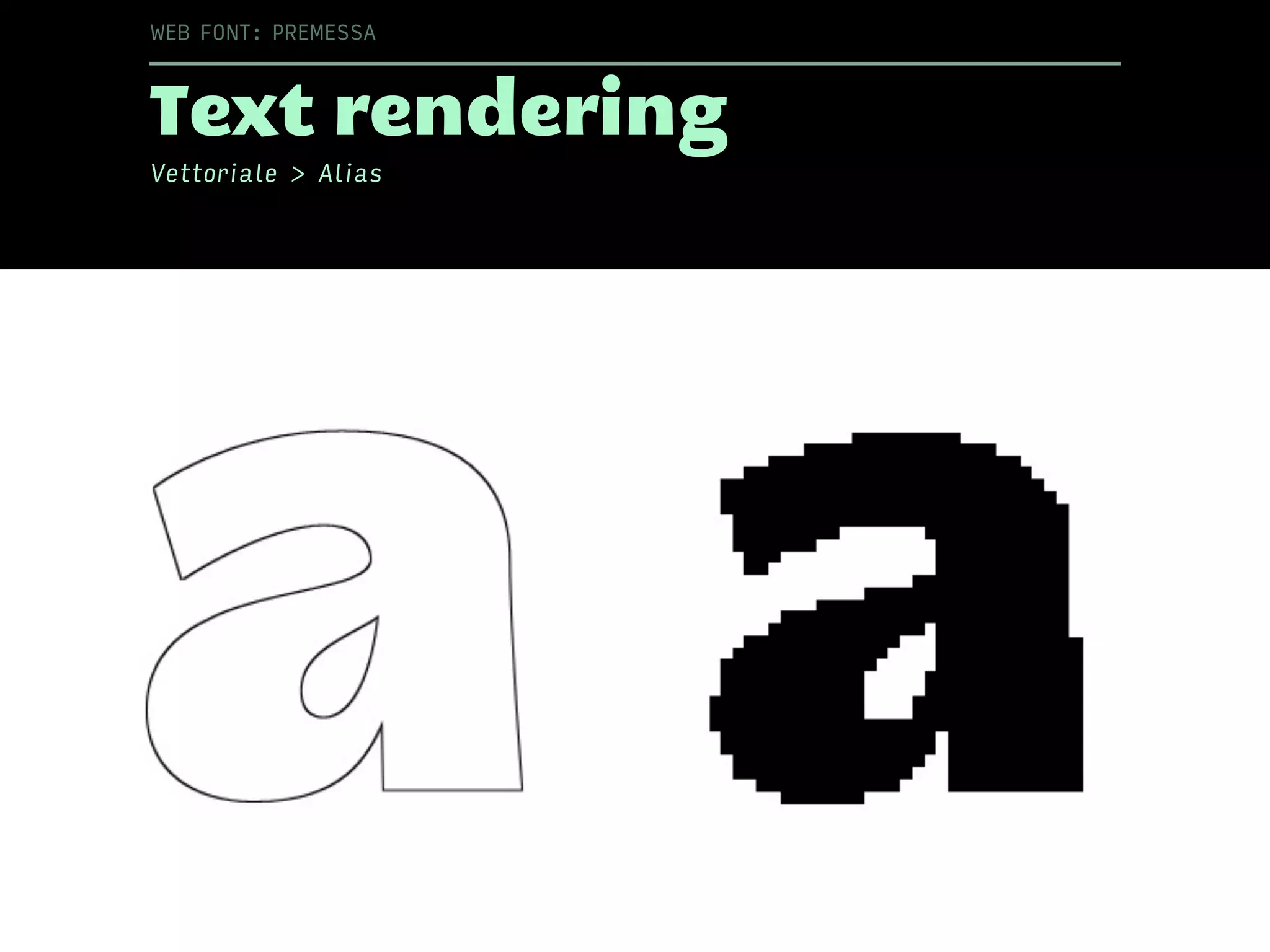 Text rendering
Vettoriale > Alias
WEB FONT: PREMESSA
 