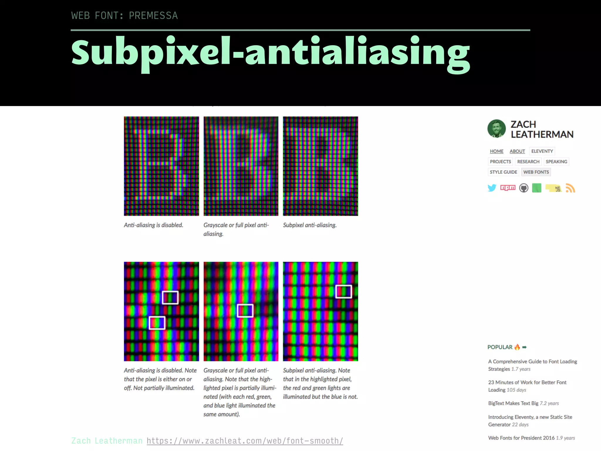 Subpixel-antialiasing
Zach Leatherman https://www.zachleat.com/web/font-smooth/
WEB FONT: PREMESSA
 
