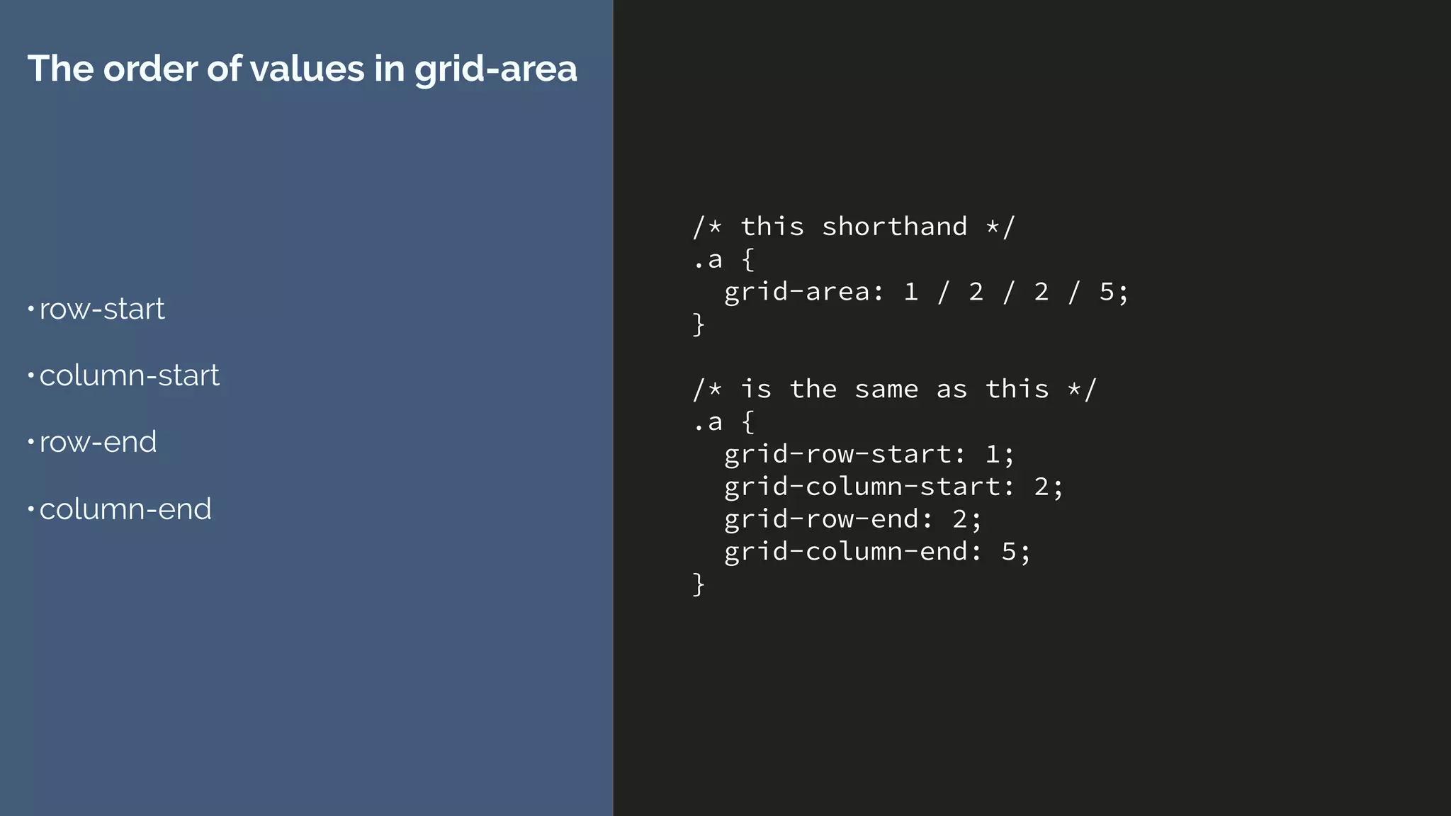 .grid {
Direction: rtl;
display: grid;
grid-gap: 10px;
grid-template-columns: repeat(4, 150px);
grid-template-rows: repeat(3, 100px);
}
.a {
grid-area: 1 / 2 / 2 / 5;
}
.b {
grid-area: 1 / 1 / 3 / 4;
}
https://codepen.io/rachelandrew/pen/BZKbaN
 