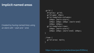 https://www.w3.org/TR/css-grid-1/#line-placement
“Note: Named grid areas automatically generate
implicit named lines of this form, so specifying
grid-row-start: foo will choose the start edge of
that named grid area (unless another line named
foo-start was explicitly speciﬁed before it).”
 