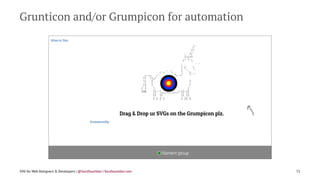 Grunticon and/or Grumpicon for automation
SVG for Web Designers & Developers | @SaraSoueidan | SaraSoueidan.com 71
 
