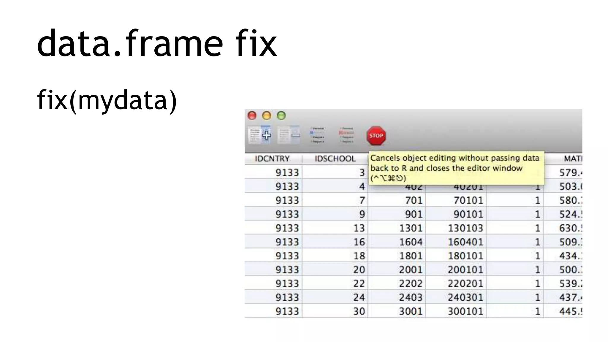 data.frame fix
fix(mydata)
 