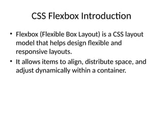 Comprehensive Guide to CSS Flexbox for Responsive Web Design | PPTX
