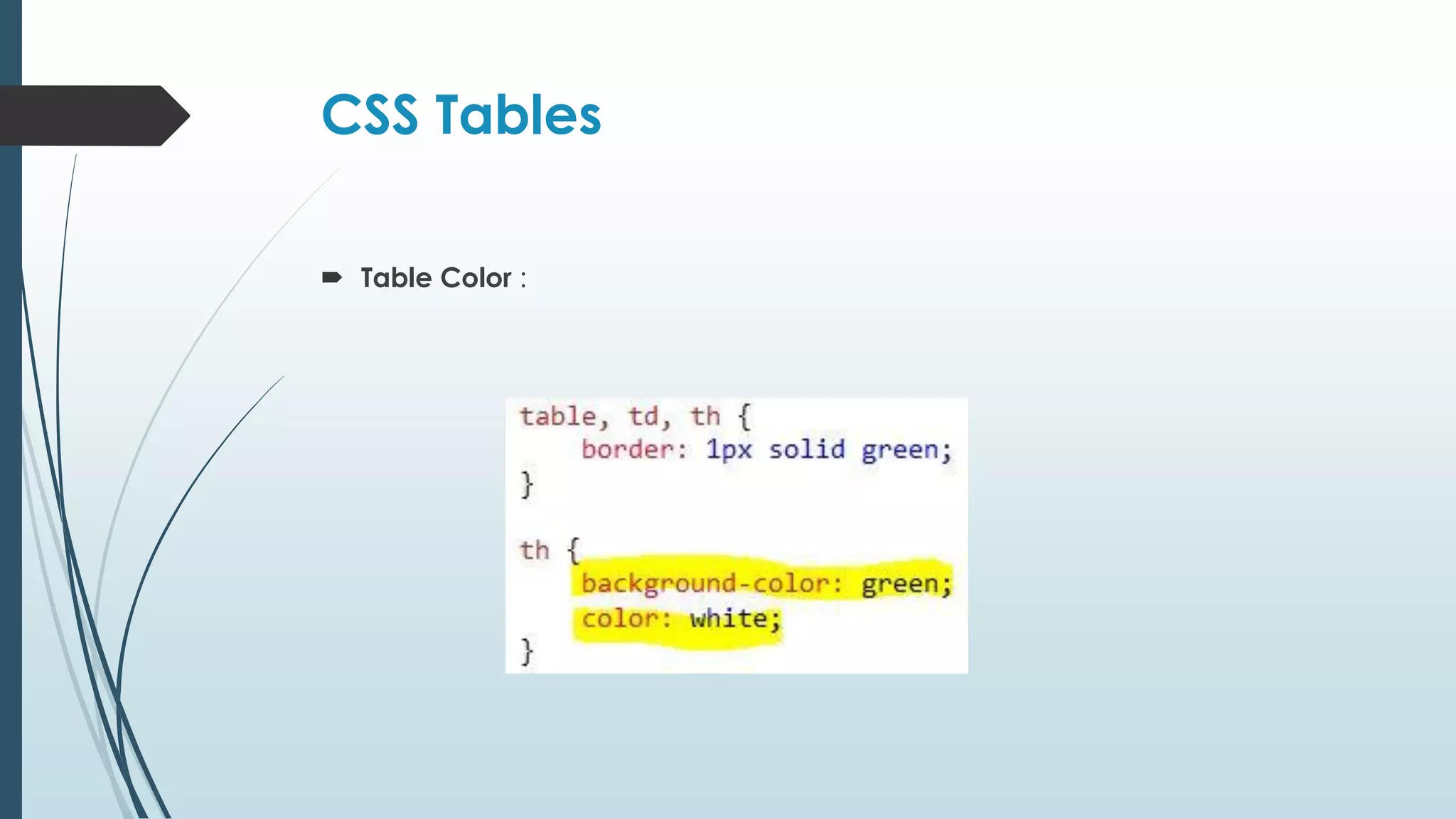 CSS Tables  Table Color : 