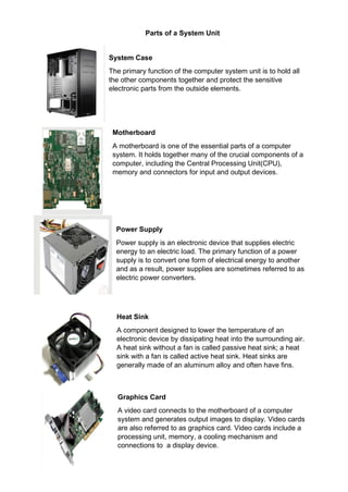Computer System Unit Parts And Functions