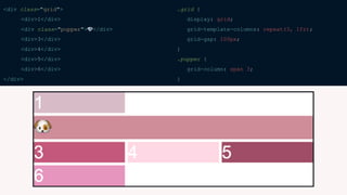 <div class="grid">
<div>1</div>
<div class="pupper">🐶</div>
<div>3</div>
<div>4</div>
<div>5</div>
<div>6</div>
</div>
.grid {
display: grid;
grid-template-columns: repeat(3, 1fr);
grid-gap: 100px;
}
.pupper {
grid-column: span 3;
}
 