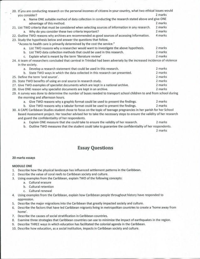 Cape Caribbean Studies Short Answers