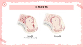 KLASIFIKASI
Komplit
(hematoperitoneum)
Inkomplit
 