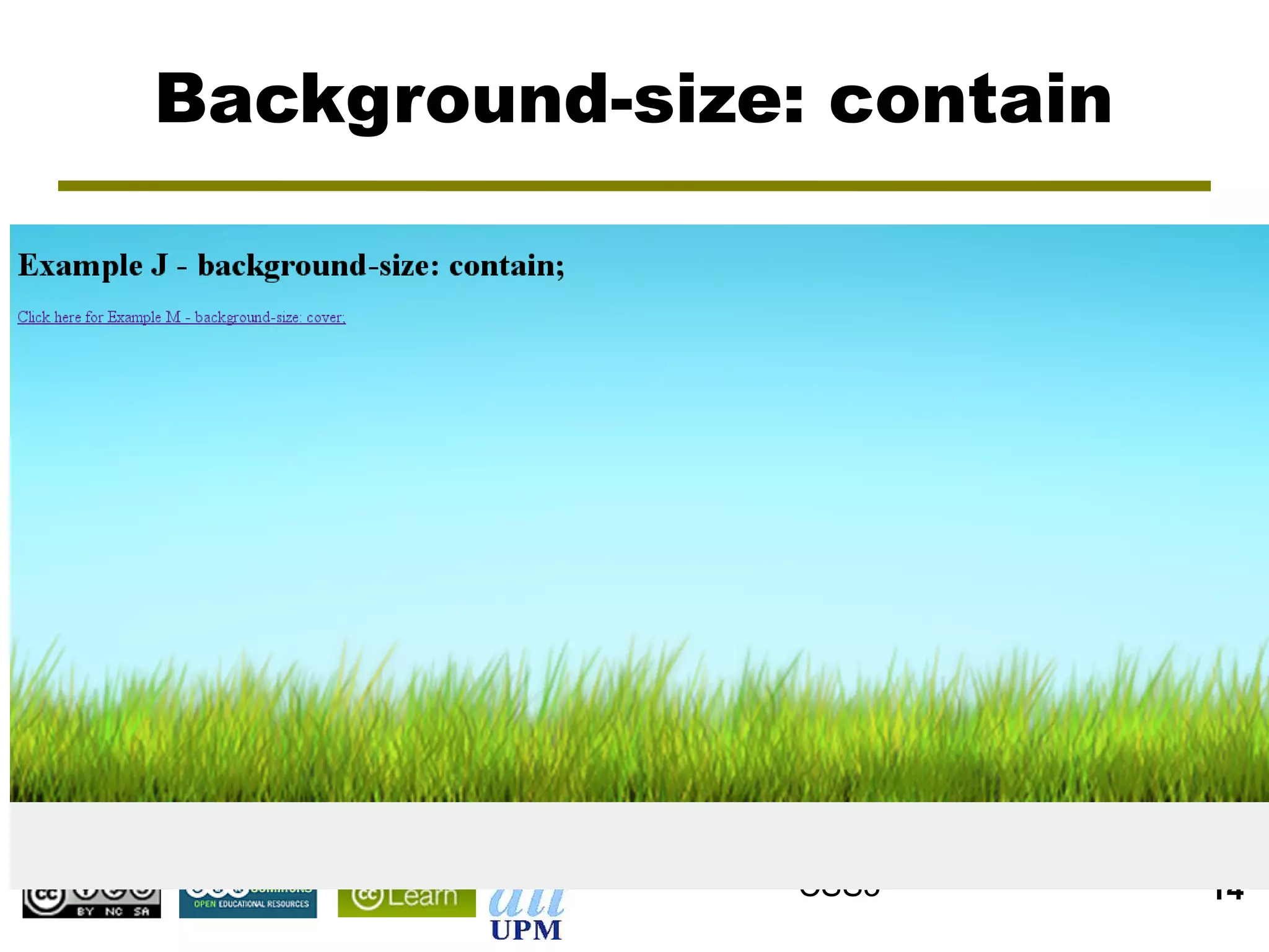 Background-size: contain




                CSS3       14
 