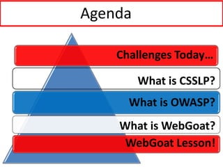 Owasp Webgoat Injection Lesson CSSLP & OWASP & WebGoat | PDF