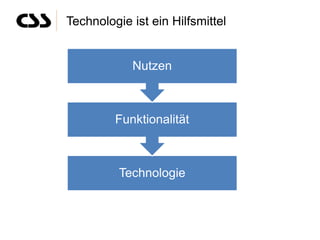 Technologie ist ein Hilfsmittel


            Nutzen



         Funktionalität



          Technologie
 