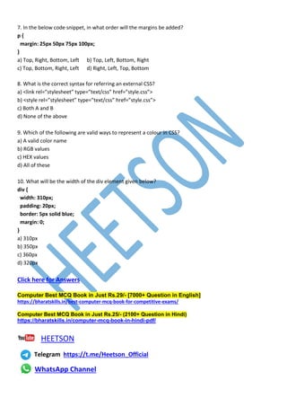 CSS MCQ (Cascading Style Sheet Question) | PDF